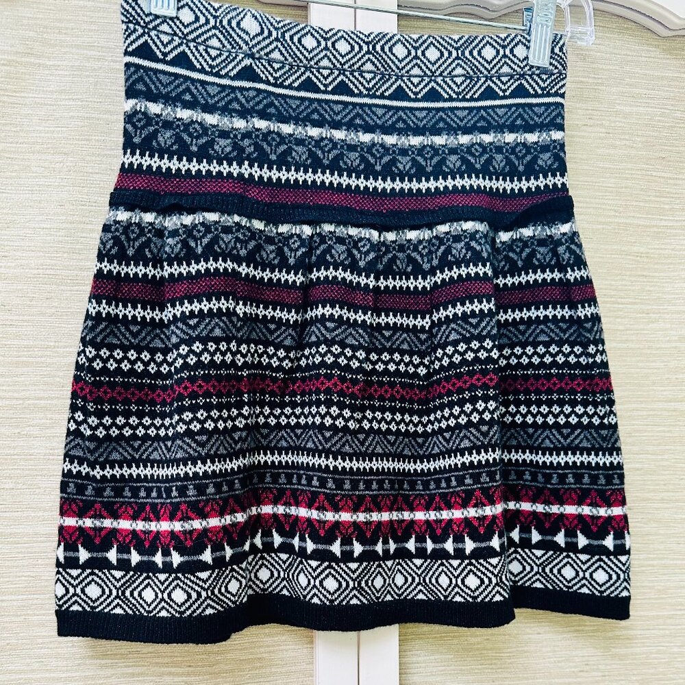 Princess Vera Wang Fair Isle Sweater Knit Skater Skirt M Black Pink Metallic